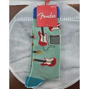 Fender Socks One Size Green Red Guitar Amp Print Music Novelty Crew Mens Womens